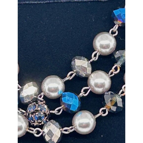Monet Necklace Faux Silver Pearl, Blue and Silver Faceted Beads Gunmetal Vintage - Picture 4 of 12